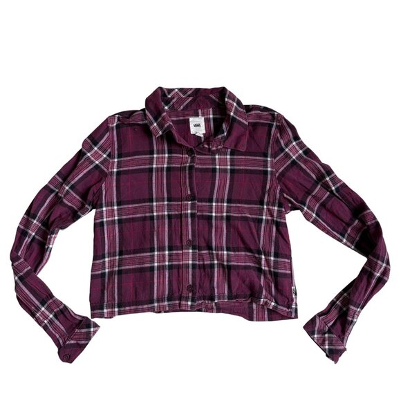 Vans Cropped Flannel Long Sleeved Shirt (Purple Plaid) - Size XS - Picture 2 of 9